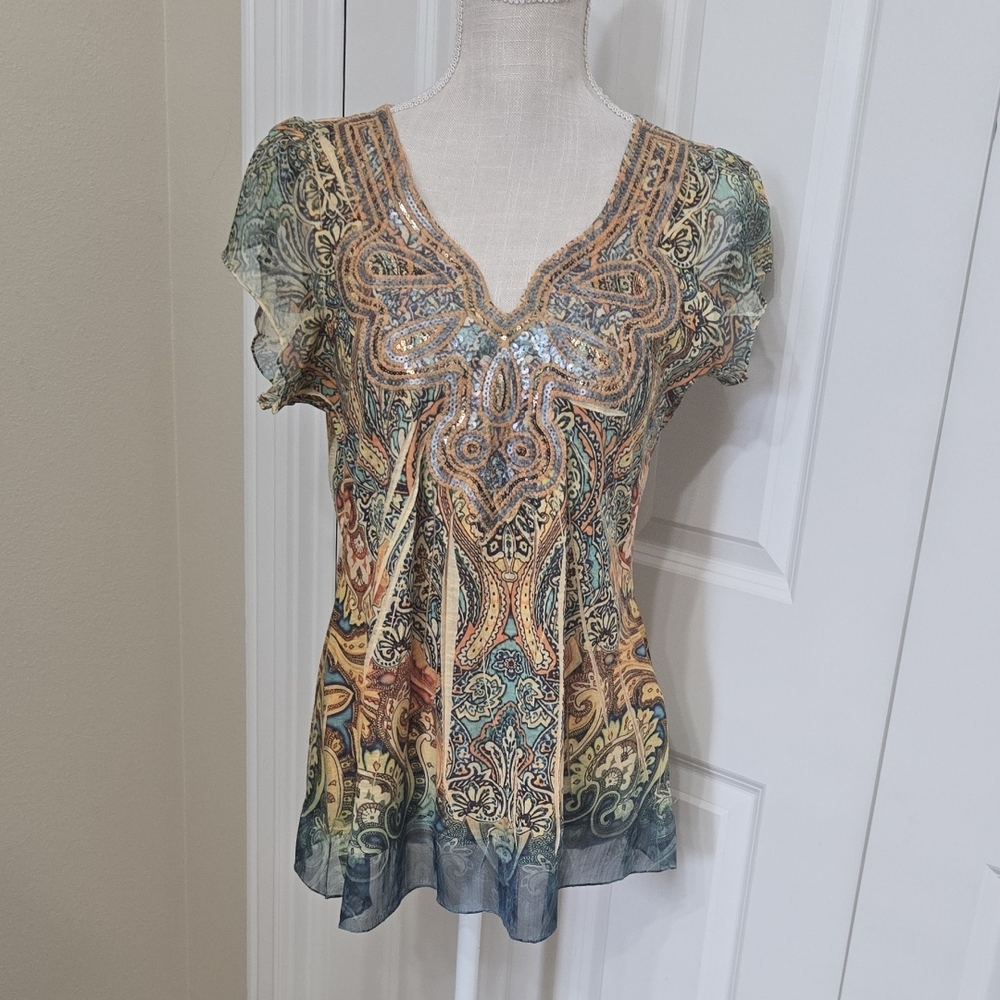 Live and Let Live BEAUTIFUL Sequin Paisley Blouse SZ M NWOT